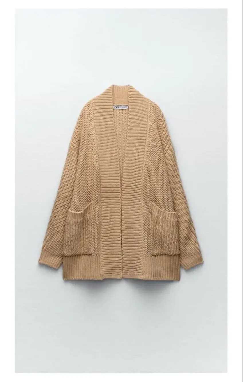 Open Front Baggy Oversized Chunky Knit Zara Cardigan Sweater with Pockets